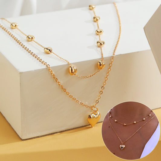 Double-layer Heart Pendant Fine Chain Necklace For Women Multilayer Gold Color Metal Necklaces Fashion Jewelry Accessories AURISTRA 