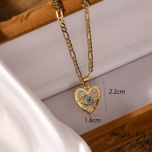 Fashion Jewelry Personality Copper Plated Real Gold Heart-shaped Zircon Pendant Necklace And Earrings Suite AURISTRA 