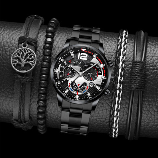 2pcs Men's New Popular Steel Strip Fashion Business Three Eye Quartz Watch Bracelet Set Valentine's Day Gifts AURISTRA 