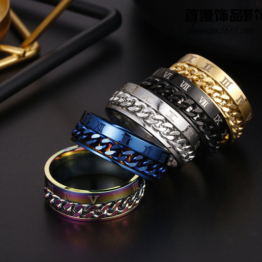 Roman Letter Rotatable Chain Rings Men Digital Titanium Steel RingFor Couple High Quality Multifunctional Bottle Opener Ring Spinner Jewelry Punk Gifts AURISTRA 