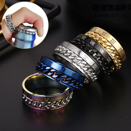 Roman Letter Rotatable Chain Rings Men Digital Titanium Steel RingFor Couple High Quality Multifunctional Bottle Opener Ring Spinner Jewelry Punk Gifts AURISTRA 