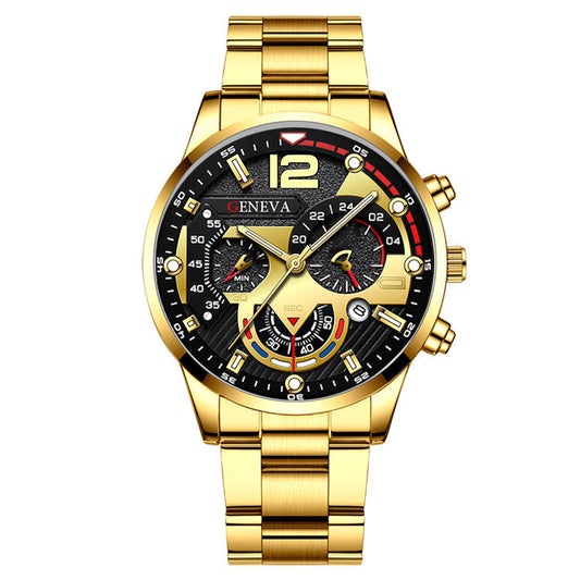 2pcs Men's New Popular Steel Strip Fashion Business Three Eye Quartz Watch Bracelet Set Valentine's Day Gifts AURISTRA 