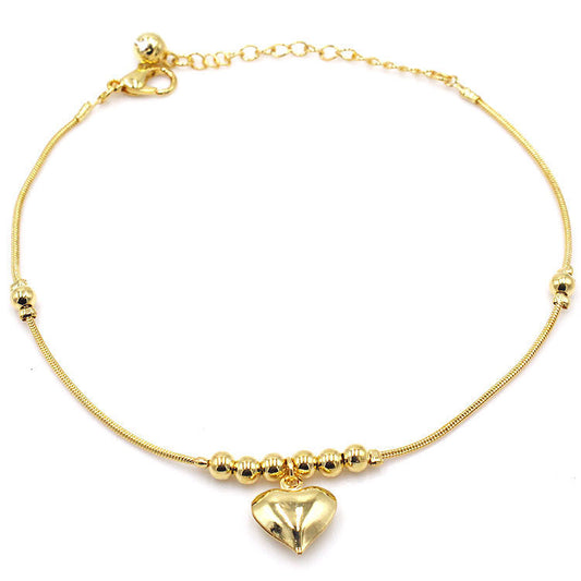 Gothic Gold Color Heart Pendant Anklet For Women Ball Beaded Anklet Vintage Chunky Jewelry AURISTRA 