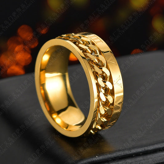 Roman Letter Rotatable Chain Rings Men Digital Titanium Steel RingFor Couple High Quality Multifunctional Bottle Opener Ring Spinner Jewelry Punk Gifts AURISTRA 