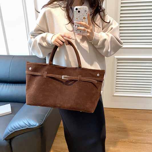 2025 Hot Sale Decorative Design Solid Faux Suede Handbag Large Capacity Casual Tote Bags For Women Tote Design Portable Shoulder Bag AURISTRA 