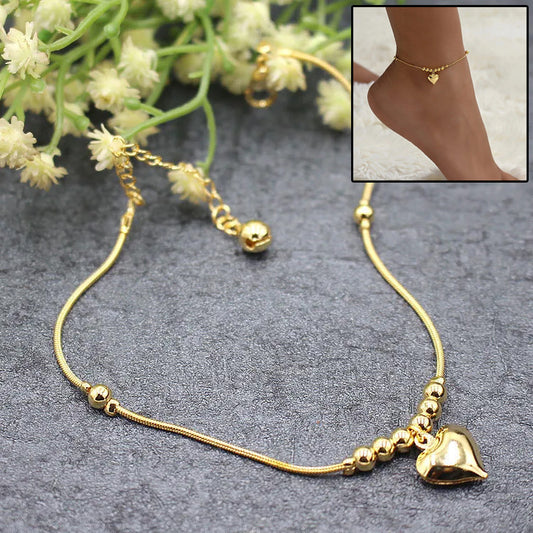 Gothic Gold Color Heart Pendant Anklet For Women Ball Beaded Anklet Vintage Chunky Jewelry AURISTRA 