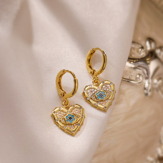 Fashion Jewelry Personality Copper Plated Real Gold Heart-shaped Zircon Pendant Necklace And Earrings Suite AURISTRA 