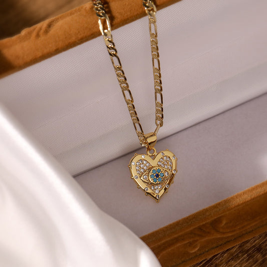 Fashion Jewelry Personality Copper Plated Real Gold Heart-shaped Zircon Pendant Necklace And Earrings Suite AURISTRA 