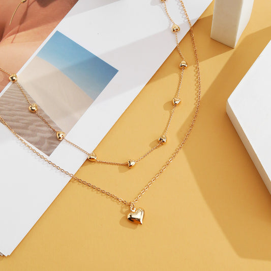 Double-layer Heart Pendant Fine Chain Necklace For Women Multilayer Gold Color Metal Necklaces Fashion Jewelry Accessories AURISTRA 