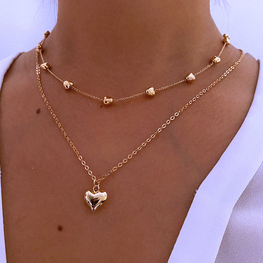 Double-layer Heart Pendant Fine Chain Necklace For Women Multilayer Gold Color Metal Necklaces Fashion Jewelry Accessories AURISTRA 