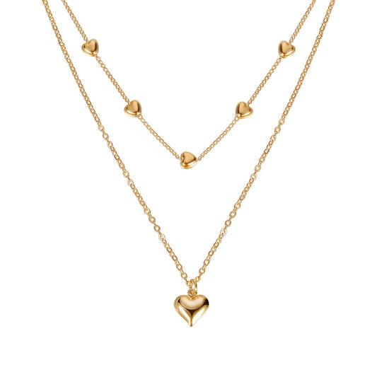 Double-layer Heart Pendant Fine Chain Necklace For Women Multilayer Gold Color Metal Necklaces Fashion Jewelry Accessories AURISTRA 