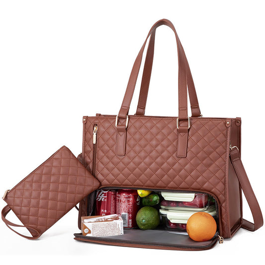 Fashionable Lunch Tote Bag Women's Thermal Insulation Lunch Box Leak-proof Crossbody Computer Storage Bag Quilted Large Capacity Handbag With Purse AURISTRA 