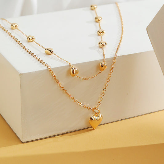 Double-layer Heart Pendant Fine Chain Necklace For Women Multilayer Gold Color Metal Necklaces Fashion Jewelry Accessories AURISTRA 