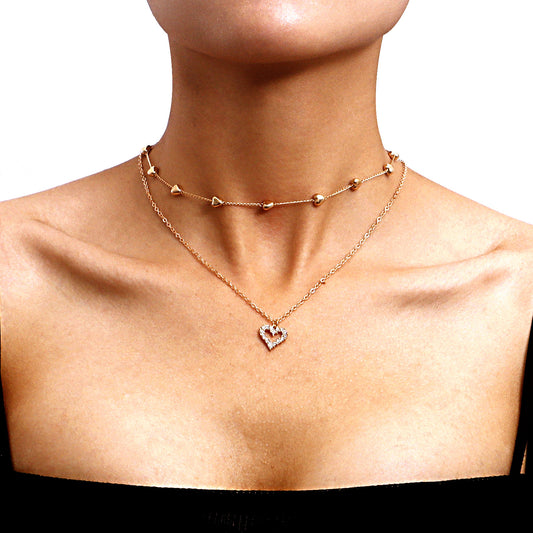 Double-layer Heart Pendant Fine Chain Necklace For Women Multilayer Gold Color Metal Necklaces Fashion Jewelry Accessories AURISTRA 