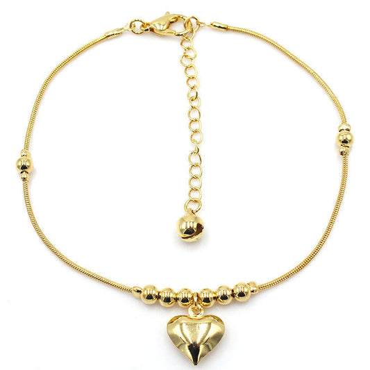 Gothic Gold Color Heart Pendant Anklet For Women Ball Beaded Anklet Vintage Chunky Jewelry AURISTRA 
