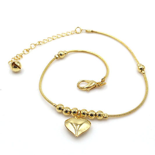 Gothic Gold Color Heart Pendant Anklet For Women Ball Beaded Anklet Vintage Chunky Jewelry AURISTRA 