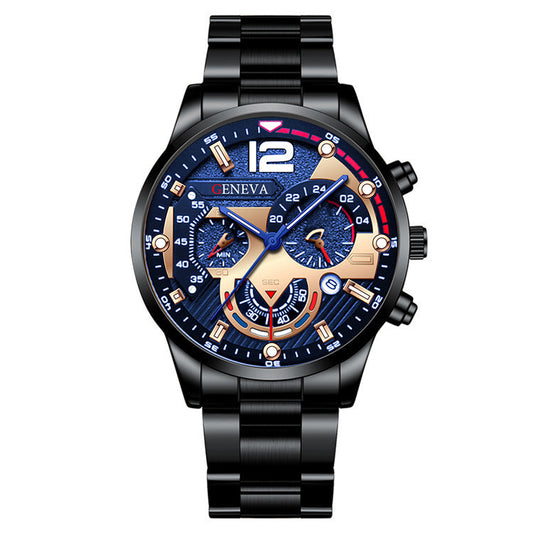 2pcs Men's New Popular Steel Strip Fashion Business Three Eye Quartz Watch Bracelet Set Valentine's Day Gifts AURISTRA 