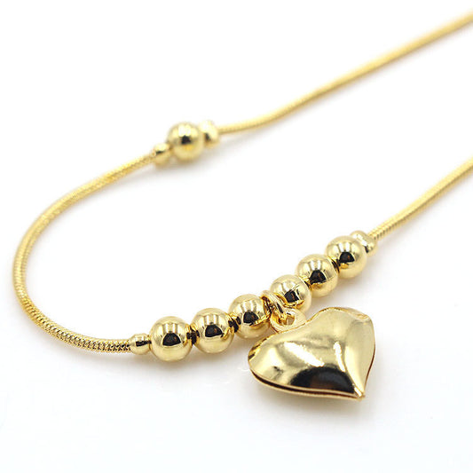 Gothic Gold Color Heart Pendant Anklet For Women Ball Beaded Anklet Vintage Chunky Jewelry AURISTRA 
