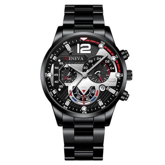 2pcs Men's New Popular Steel Strip Fashion Business Three Eye Quartz Watch Bracelet Set Valentine's Day Gifts AURISTRA 