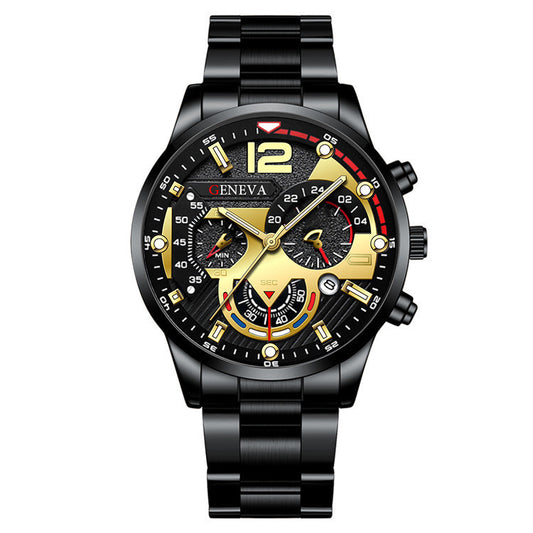2pcs Men's New Popular Steel Strip Fashion Business Three Eye Quartz Watch Bracelet Set Valentine's Day Gifts AURISTRA 