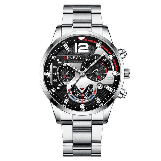 2pcs Men's New Popular Steel Strip Fashion Business Three Eye Quartz Watch Bracelet Set Valentine's Day Gifts AURISTRA 